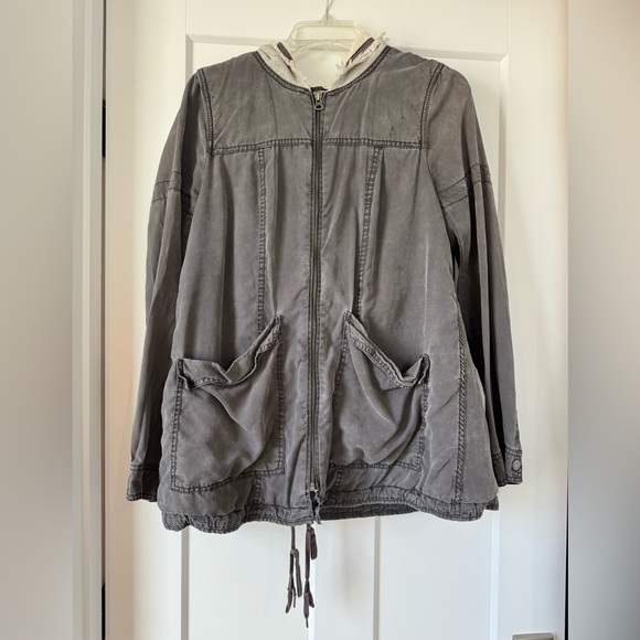 Free People Oversized Utility Jacket with Hood in Grey, Size Small - Picture 2 of 10